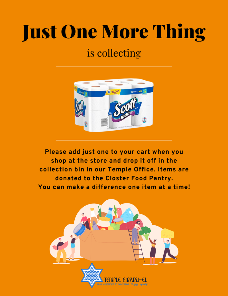 		                                		                                <span class="slider_title">
		                                    This month we are collecting: Toilet Paper		                                </span>
		                                		                                
		                                		                            	                            	
		                            <span class="slider_description">JOMT is designed to address and combat food insufficiency right here in our community.

Please add just one to your cart when you shop at the store and drop it off in the collection bin in our Temple Office. Items are donated to the Closter Food Pantry.

You can make a difference one item at a time!</span>
		                            		                            		                            
